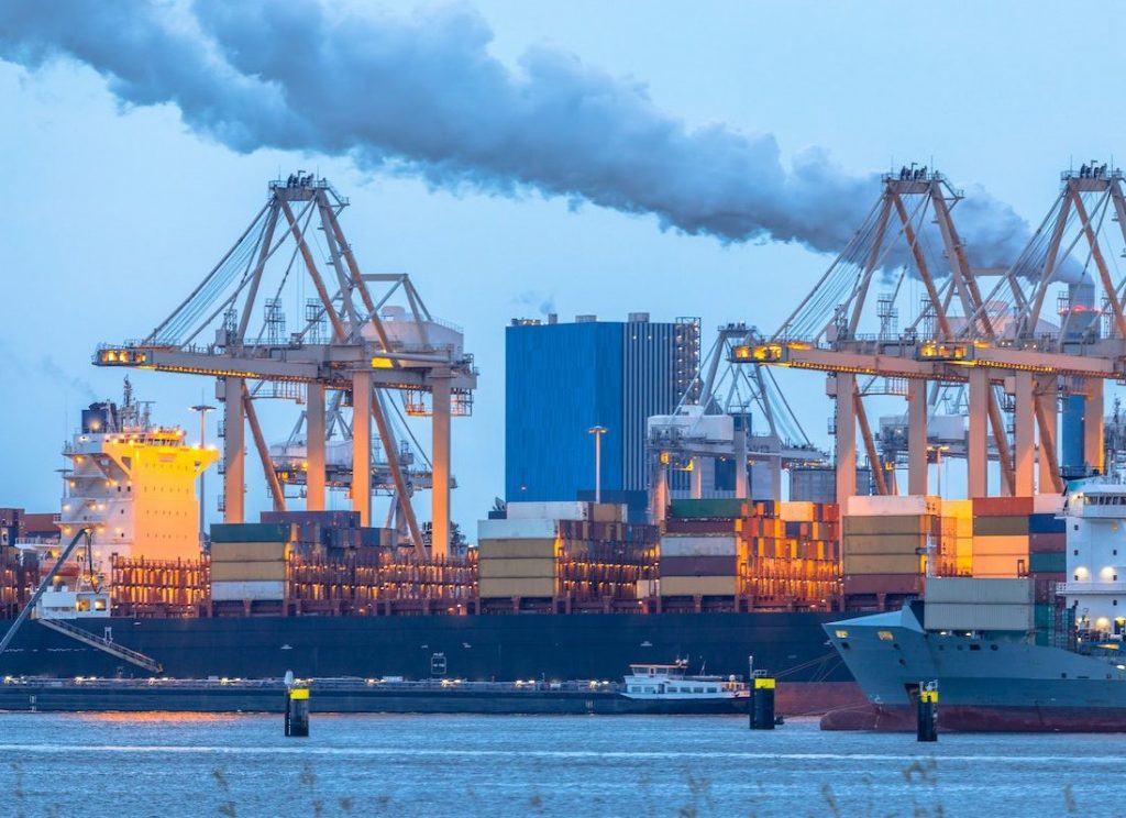 Container ships loading at Europoort tweede maasvlakte harbor